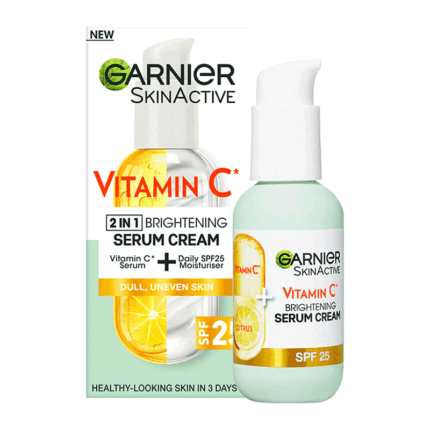 کرم تقویت‌کننده درخشش و روشن‌کننده گارنیر ویتامین C + سرم 2 در 1 با SPF 25
